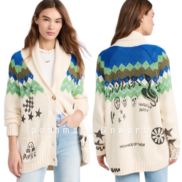 MOTHER Sweaters - MOTHER 🐍 Shawl Cardigan Graffiti Country Argyle Snake Heart Knit Sweater XS